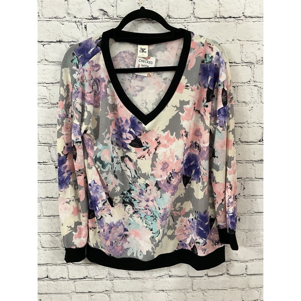 Hemish USA Mixed Patterns Tie Dye‎ V-Neck Top Women Long Sleeve